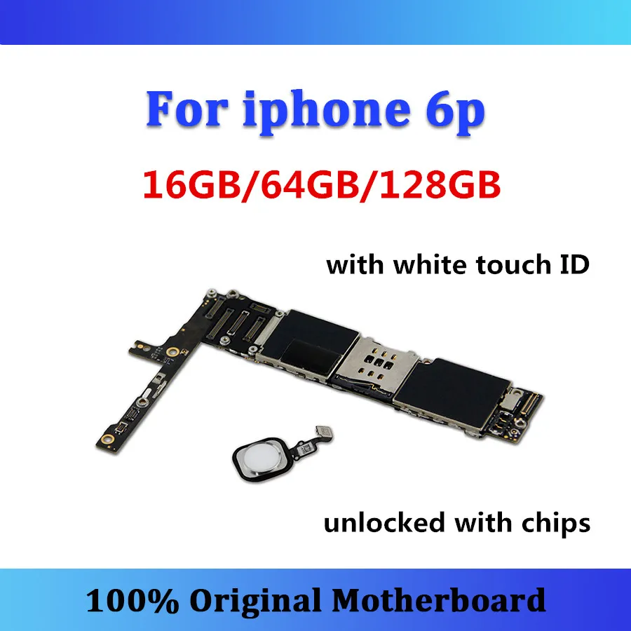 

Original for iphone 6p motherboard 6 plus 5.5 inch mainboard with white touch ID logic board 16GB/64GB/128GB unlocked card/fee