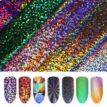 

1 Box Gradient sparkly Sky Laser Nail Foil Purple Gold Blue Paper Nail Transfer Stickers for Nail Art Design