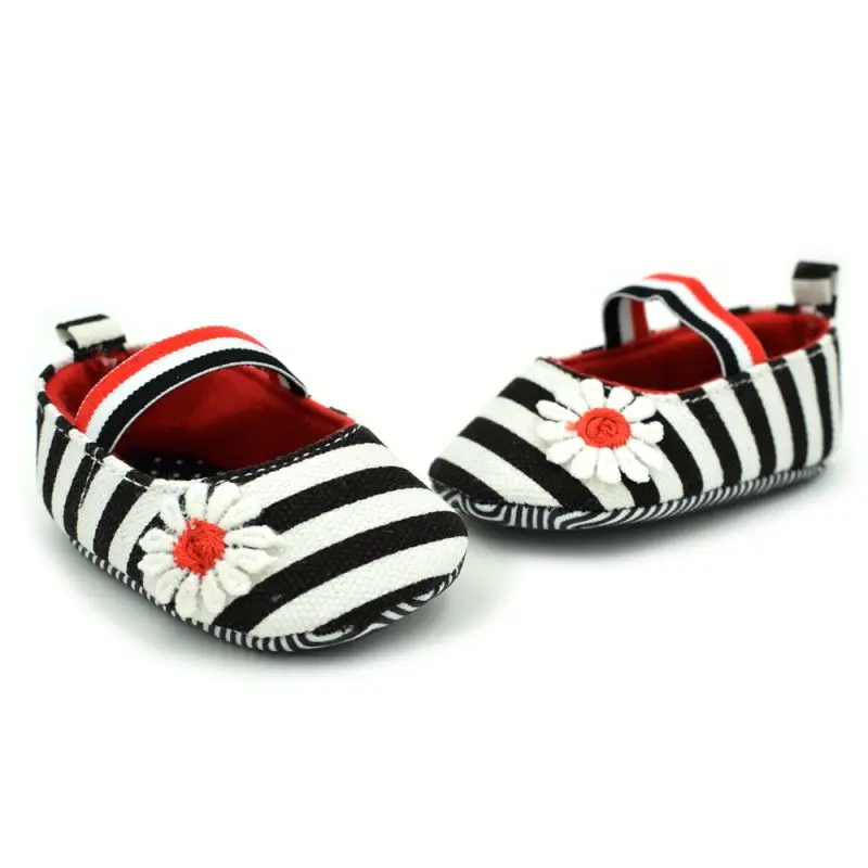 Newborn Baby Girls Flower Cotton First walker Shoes Soft Soled Striped Crib Shoes 0-18M