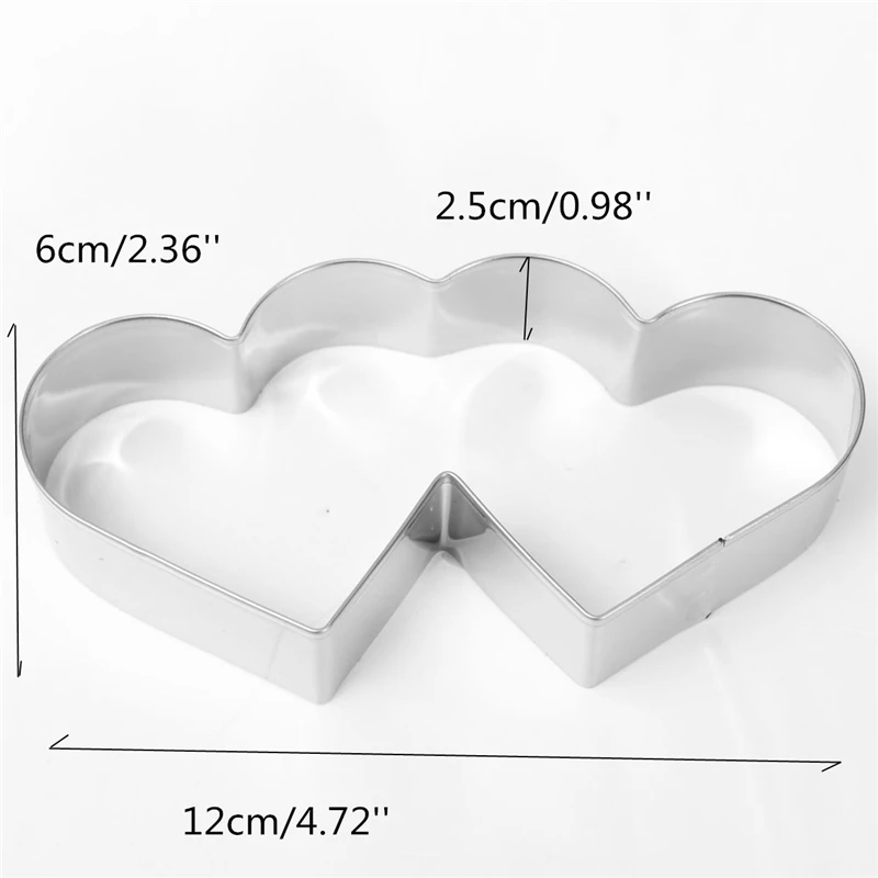 Lovely Double Heart Cookies Cutter Cake Mold Sweet Love Cake Pastry DIY Mould Baking Tools Stainless Steel Metal Valentine's Day