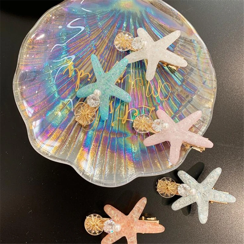 

Women Girls New Arrival Sea Star Rhinestone Korean Style Fairy Shell Hair Clips Headwear Fashion Sweet Fresh Hair Accessories