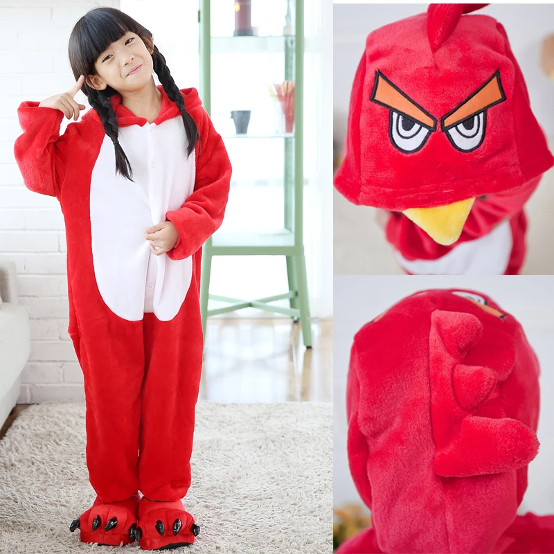 Детские пижамы Angry Bird onesies для детей пижамы фланелевые Косплей Зима Мальчики Девочки пижамы комбинезоны для От 4 до 12 лет