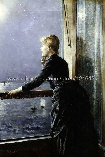 アルフレッド スティーブンスは天の川若い女性ビュー夜空海バルコニー新しいハンド塗装キャンバス絵画 Hand Painted Paintings On Canvasbeautiful Canvas Paintings Aliexpress