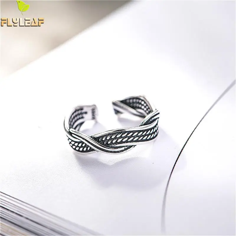 

Flyleaf 100% 925 Sterling Silver Twist Open Rings For Women Vintage Style Lady Paty Fashion Jewelry