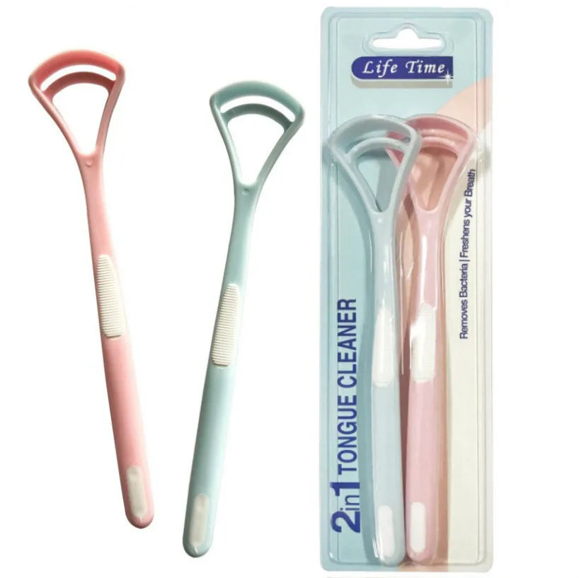 2 in 1 Tongue Cleaner Scraper Oral Care Tongue Brush Mouth Tongue Clean Brush Fresh Breath Maker