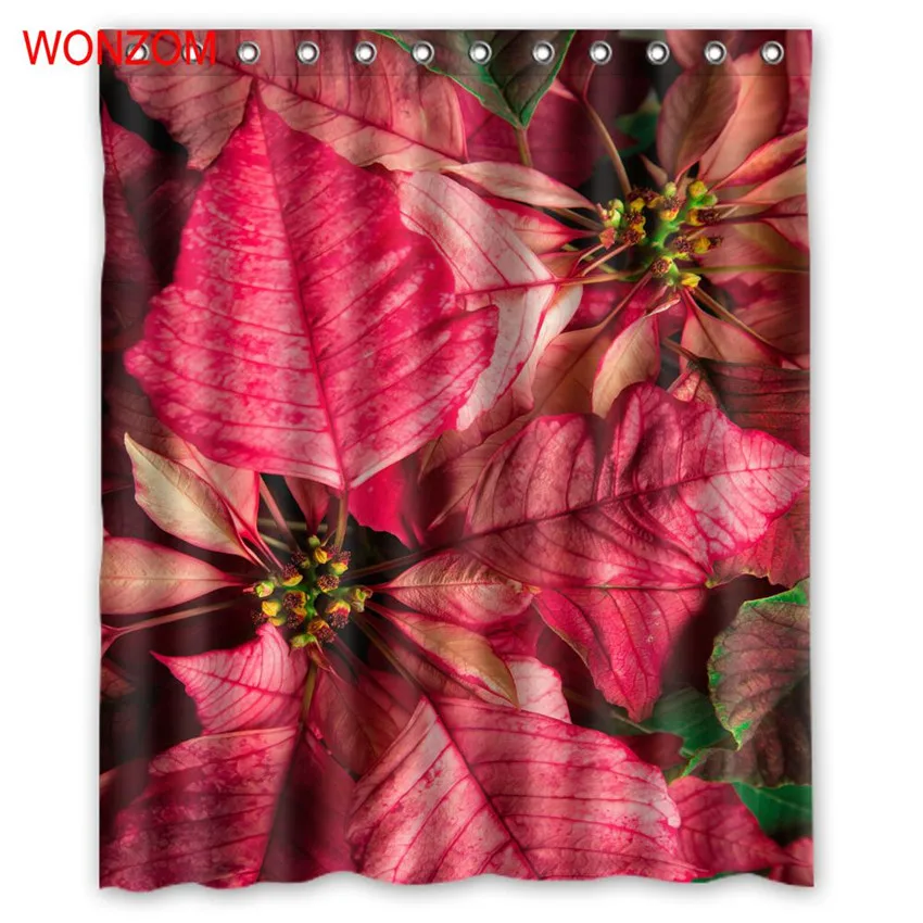 

WONZOM Red Yellow Leaves Curtains with 12 Hooks For Bathroom Decor Modern Landscape Bath Waterproof Curtain 2017 New Home Gift