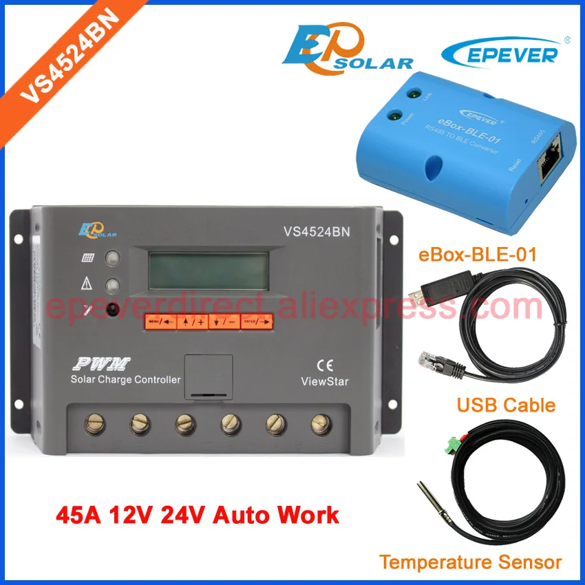 

PWM charger controller for 12V 24V 45A regulator BN series solar controller USB and Temp sensor cable VS4524BN BLE BOX