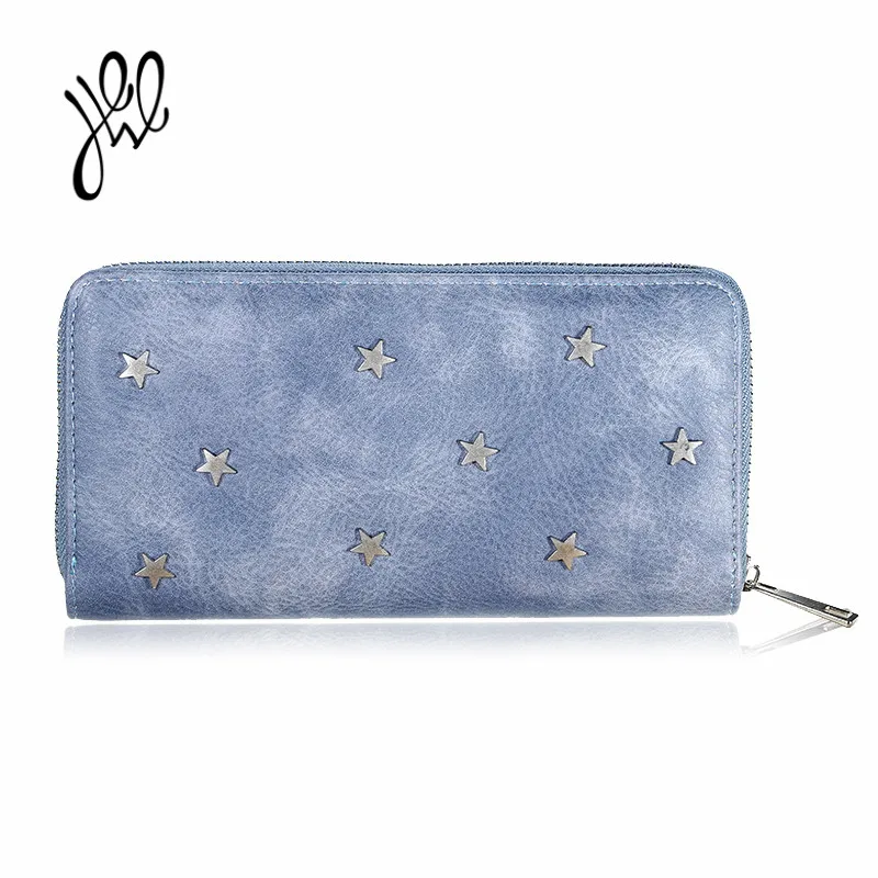 

2017 Casual Style Women Wallet PU Leather Female Inlaid Stars Hand Bags Lady Purse Long Zipper Cheap Wallet 500580