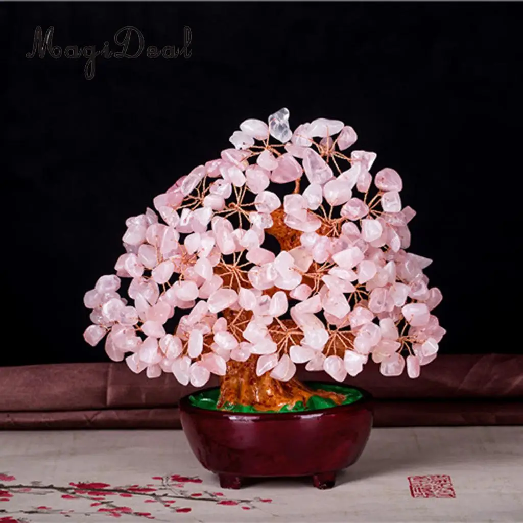 7 inch Natural Crystal Gemstone Money Tree for Office/Home/Meeting Room Desk Ornaments -Pink