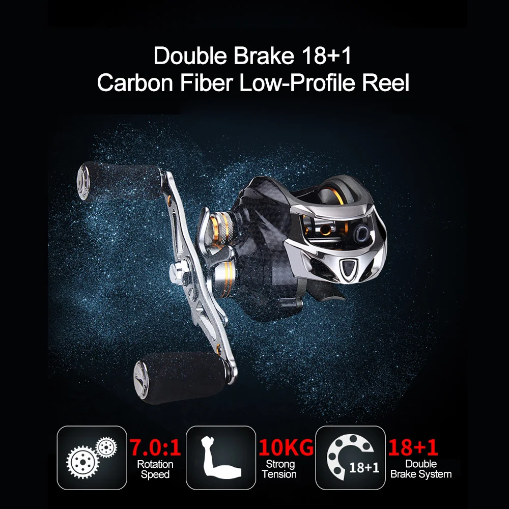 

Fishing Low-Profile Reel Fishing Reel 18+1 Axis Double Brake Lure Strong Tension Right-Hand Metal Carbon Fiber