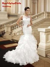 custom made fashion mermaid wedding dress with train 2017 o neck pearls beaded bridal marry gowns vestidos noiva