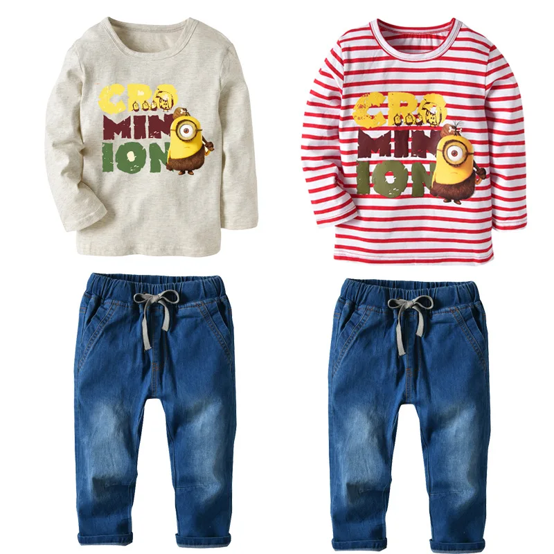 

6 8 Year Boys Clothes Set Autumn Cartoon T-shirt Jeans Two-piece Cotton Kids Boy Clothing Sets Long Sleeve Winter Children Suit