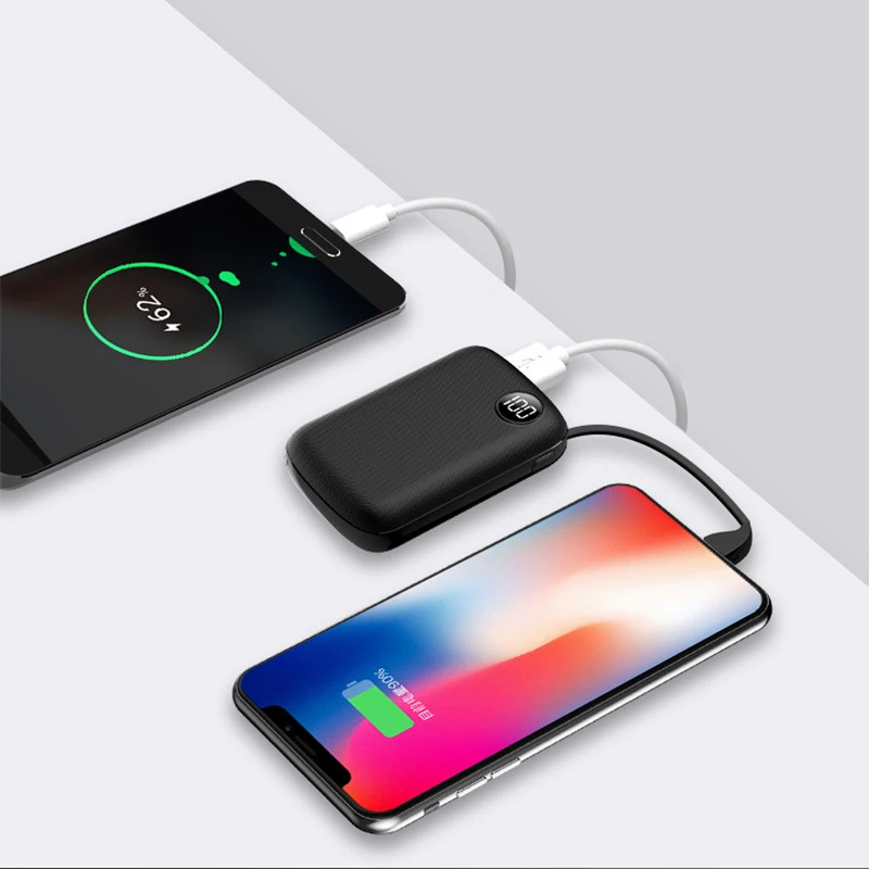 10000 мАч портативное зарядное устройство mi ni power Bank 10000 power bank со встроенным кабелем Внешняя батарея повербанк для iPhone Xiaomi mi 9