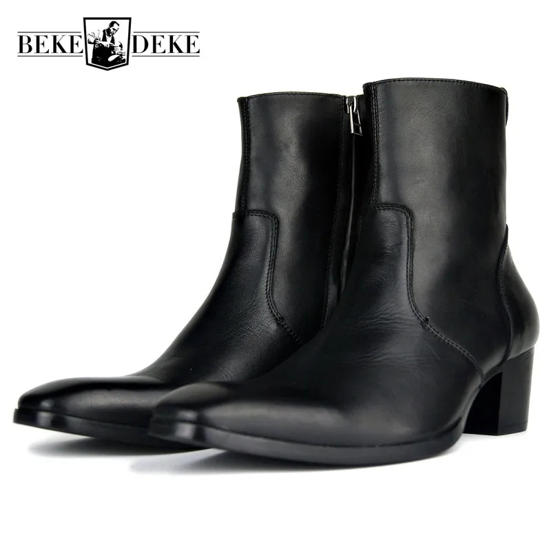 Runway Mens Mid Calf Cowboy Boots Gothic Block Med Heels Riding Runway Mens Mid Calf Cowboy Boots