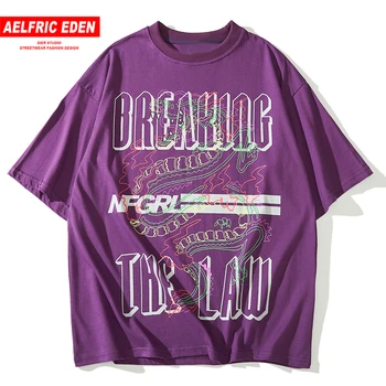 

Aelfric Eden Letter Dragon Print Hip Hop Short Sleeve T-shirts Men Women Casual Streetwear 2019 Summer T-shirt Cotton Tops Tees
