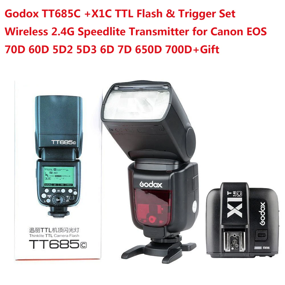 

TT685C Camera Flash 2.4GHz High Speed 1/8000s GN60 for Canon EOS Cameras E-TTL II Autoflash+X1C TTL Wireless Transmitte
