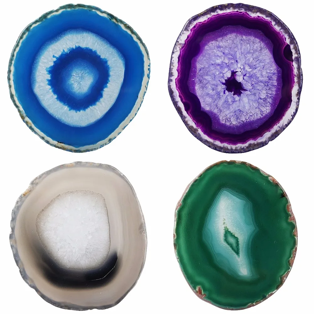 

TUMBEELLUWA 1Lot (10Pc) Agate Light Table Slices, Healing Crystal Geode Stone Slab Cards,Home Decoration Jewelry Making 1.5"-2"