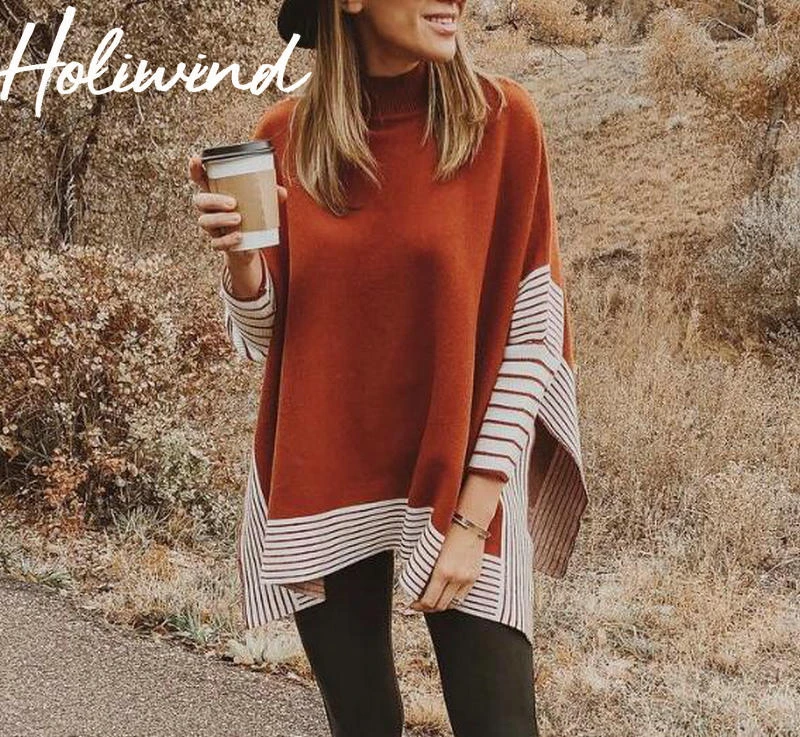 Price 2019 Winter Half Turtleneck Knit Cape Batwing Sleeves Loose Knitting Ponchos Vintage Striped Oversize Sweater Cloaks