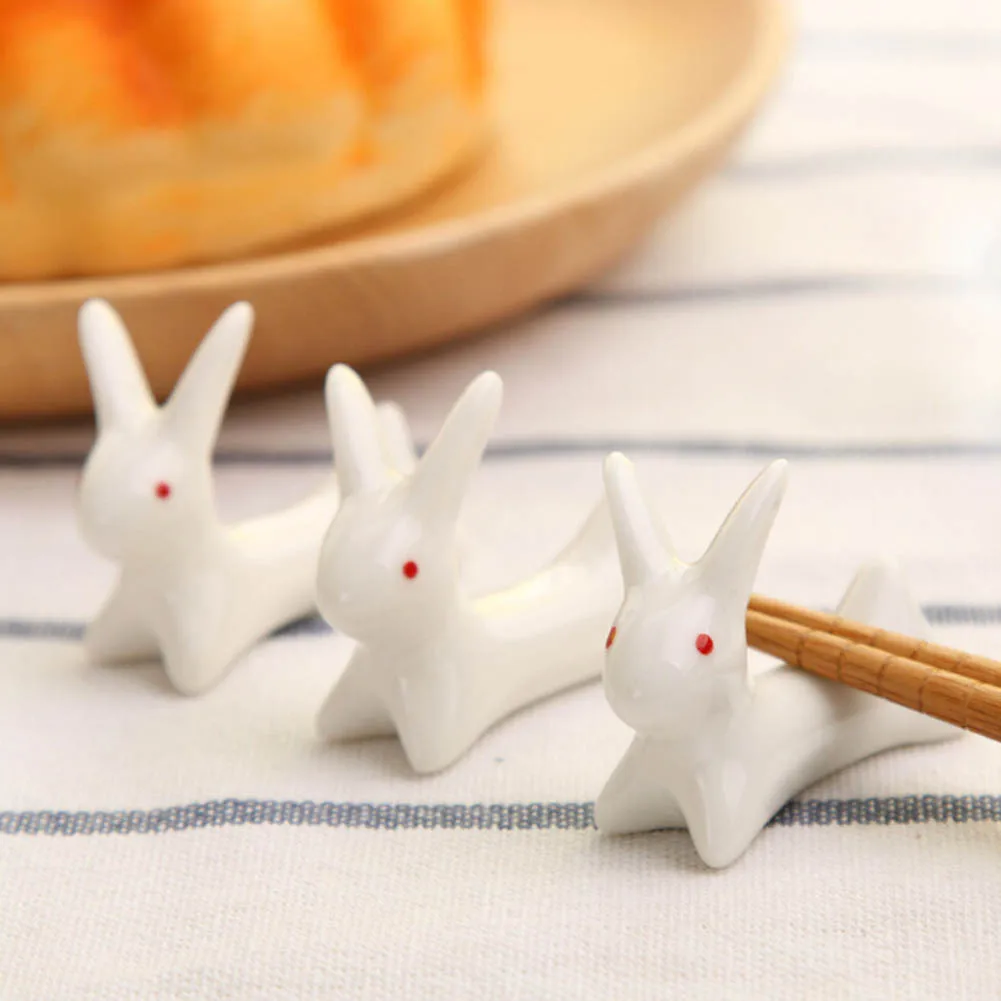 Little Rabbit Ceramic Chopsticks Rack Tableware Flatware Chopstick Rest ...