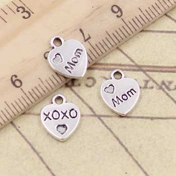 

20pcs Charms Heart Mom Oxox 12x10mm Antique Silver Color Pendants Making DIY Handmade Jewelry Factory Wholesale