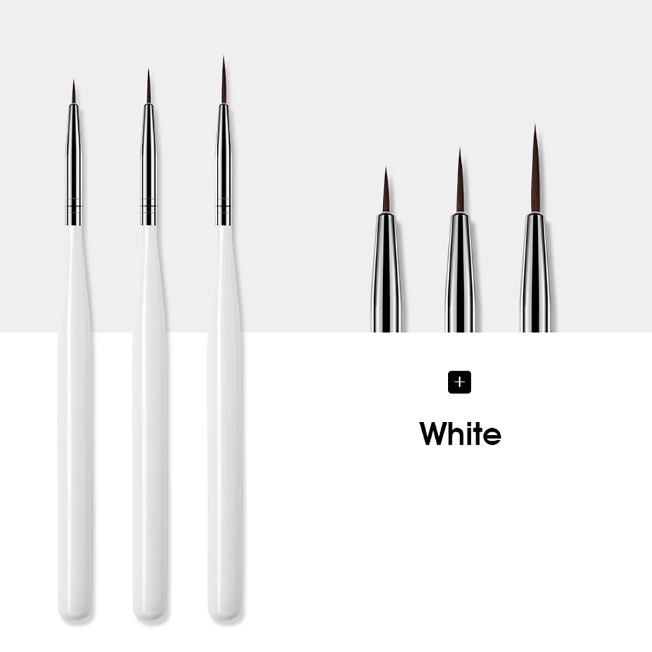 ROHWXY, 8 шт., кисточки для маникюра, акриловая кисть для дизайна ногтей, тонкая ручка для рисования на ногтях, Гелевая Кисть для ногтей, набор инструментов - Цвет: 3 Pcs White