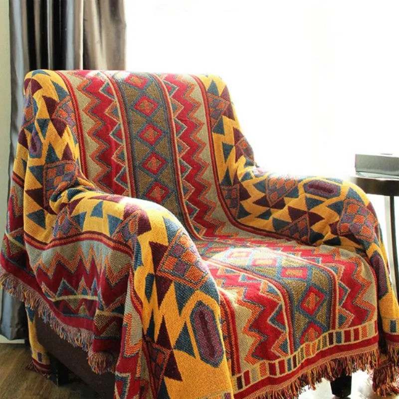 

Ethnic Style Yellow Sofa Towel Blanket Geometric Pattern Carpet For Living Room Bedroom Rug Bedspread Dust Cover Tapestry