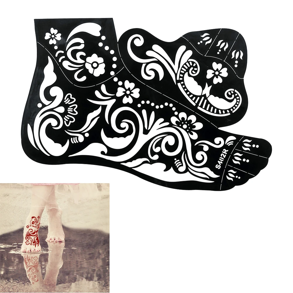 

1pc Hot Classic Fake Airbrush Paste Henna Waterproof Tatoo Temporary Feet Stencil Women Right Foot Body Art Tattoo Sticker S402R