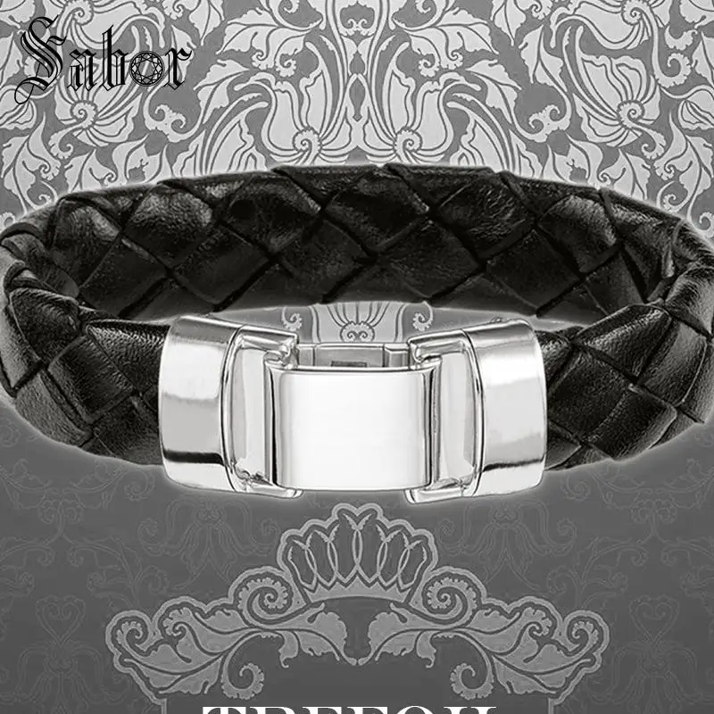 

mens Cuff Bracelet Woven Leather with Spring Crap 2019 New 925 Silver Fashion Jewelry Punk Gift Men Women Bransoletka jewellery