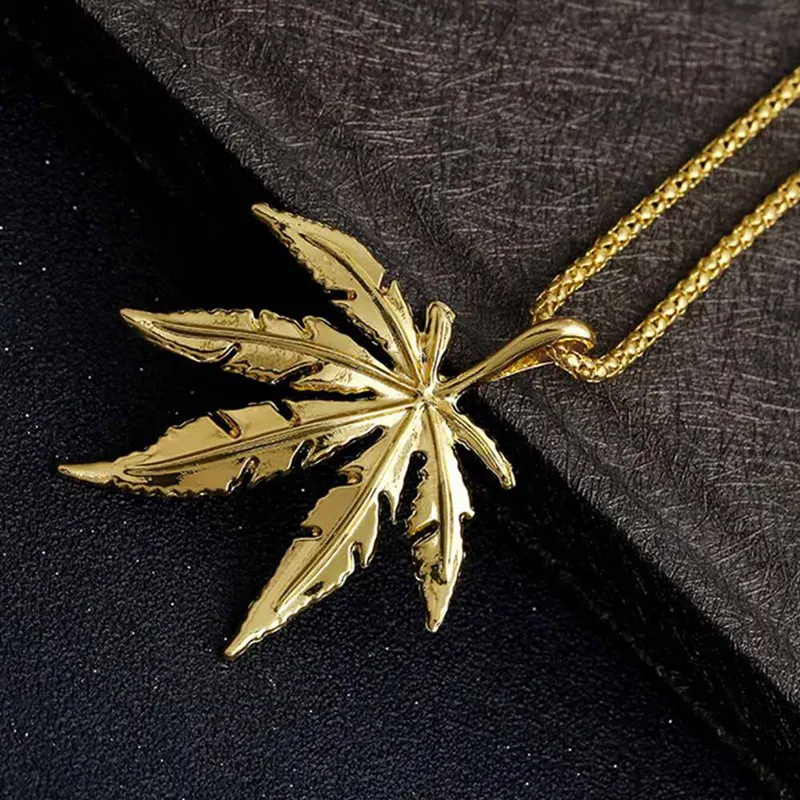 

New Gold Cannabiss Small Weed Herb Charm Necklace Maple Leaf Pendant Necklace Hip Hop Jewelry Wholesale Drop Shipping