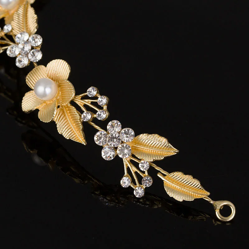 Wedding Bridal Hair Accessories Royal Tiara Silver Plated and Gold Color Metal Leaf Flower Crystal Hair Vine Tiara (6)
