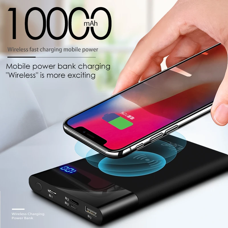VVKing 10000 мАч Зарядное устройство Qi Беспроводное USB зарядное устройство для iPhone samsung Xiaomi huawei lcd портативное Внешнее зарядное устройство