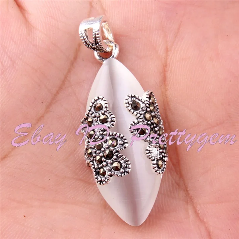 Marquise Cat Eyes Stone Beads,Tibetan Silver 10x22mm Earrings 14x30mm Pendant Fashion Style,Wholesale Free Shippig - Окраска металла: Pendant