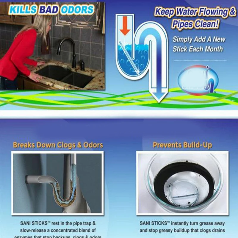 12PCS/Set Sticks Pipe Tub Decontamination Sticks For Kitchen Toilet