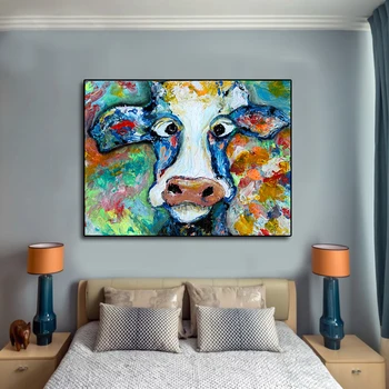 

Cow Print Oil Painting Canvas Art Wall Pictures for Living Room Home Decor Animal Painting Cow Posters and Prints No Frame
