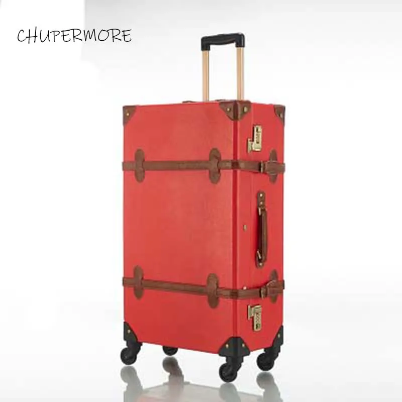 Luggage Chupermore в стиле ретро из искусственной кожи Для женщин прокатки багажные наборы Spinner 20/22/24/26 дюймов бренд чемодан на колесах Сумки из натуральной кожи Trolleay - Цвет: Luggage