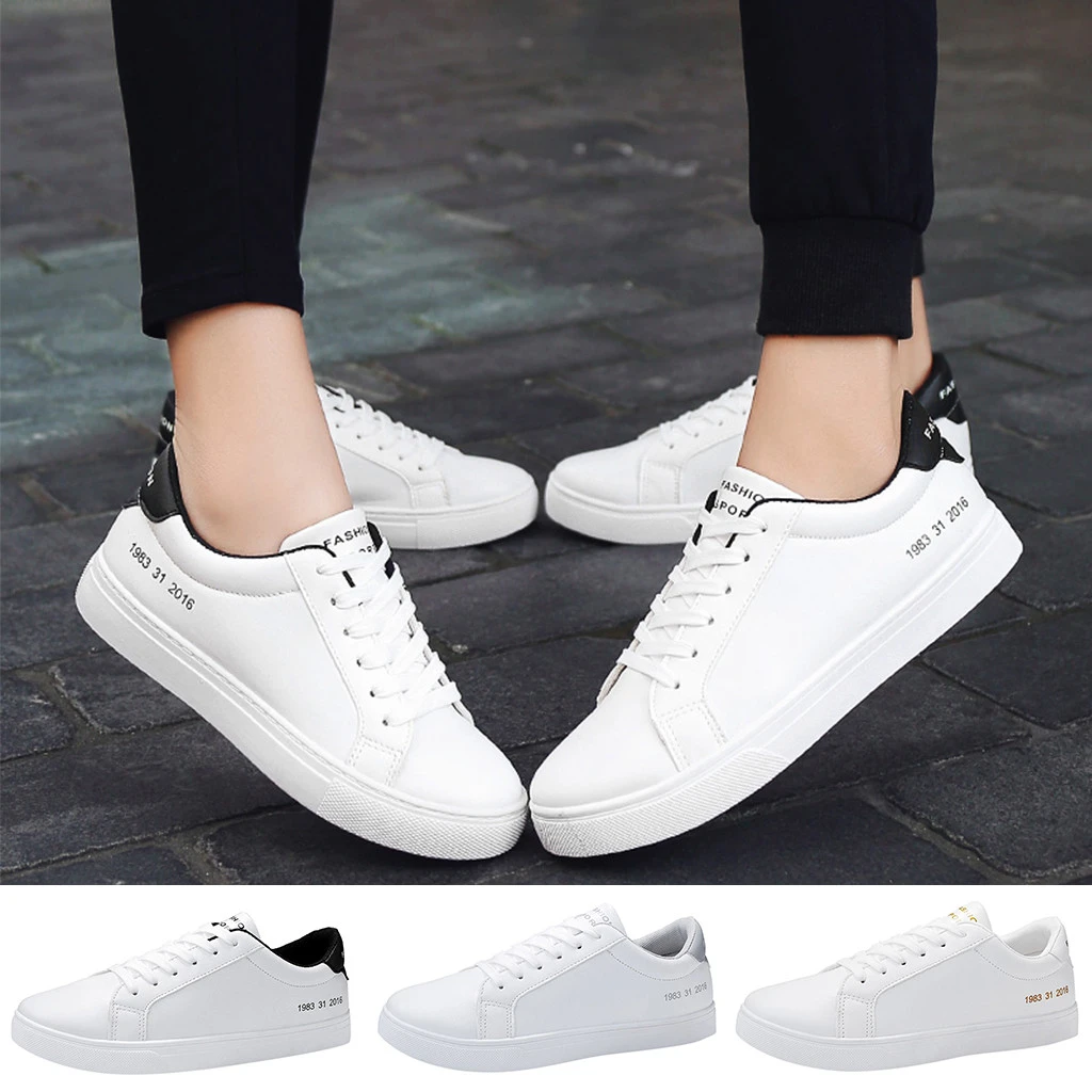 Fashion Couple Colorful White Lace-Up Sport Flat Sneaker Men Running Shoe Women Board Shoes 