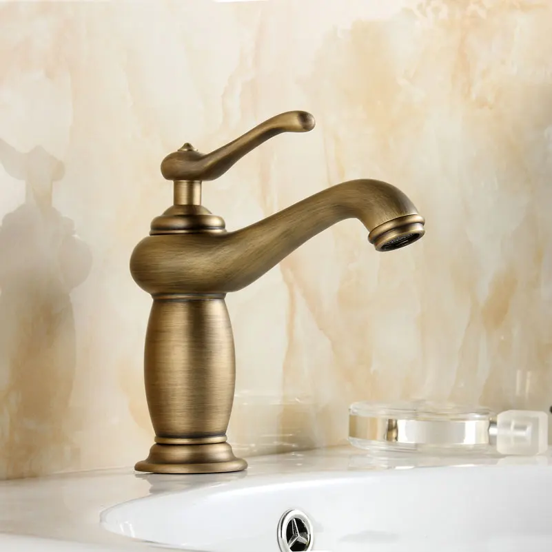 

Antique Bathroom Faucet Brushed Copper Hot and Cold Water Basin Faucet Mixer Retro Single Handle water Tap