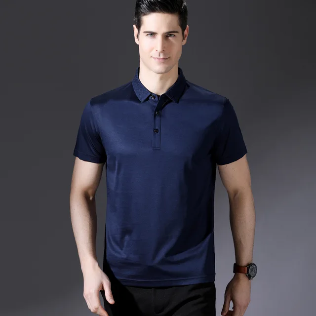 Men Polo Silk Solid Slim Fit Polo Shirt Men Summer Casual Short Sleeve Polo Men's Shirt Business
