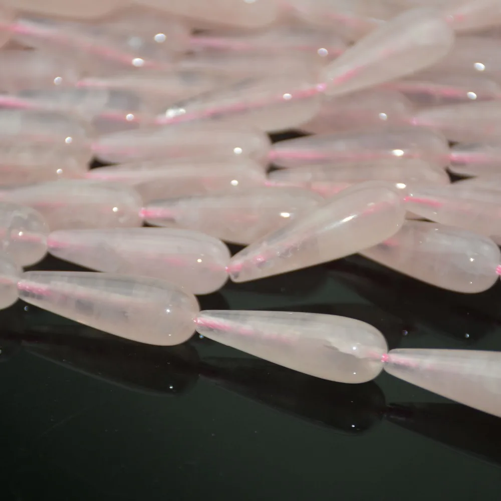 

Natural Madagascar Rose Quartz Water Drop Beads 10x30mm - 13 Beads / Strand - No Color Treatment