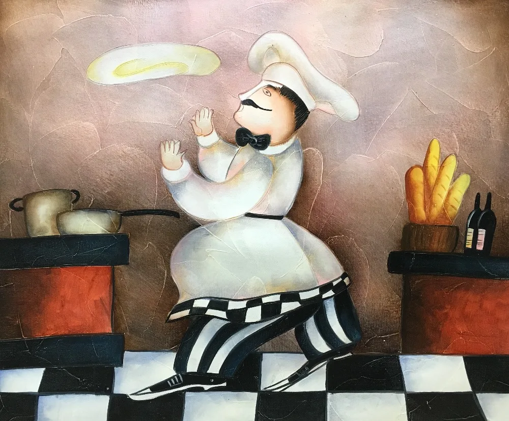 

Hand Painted Cartoon Oil Painting on Canvas Modern Cook Cooking Canvas Painting Wall Art Picture painting for Living Room Decor