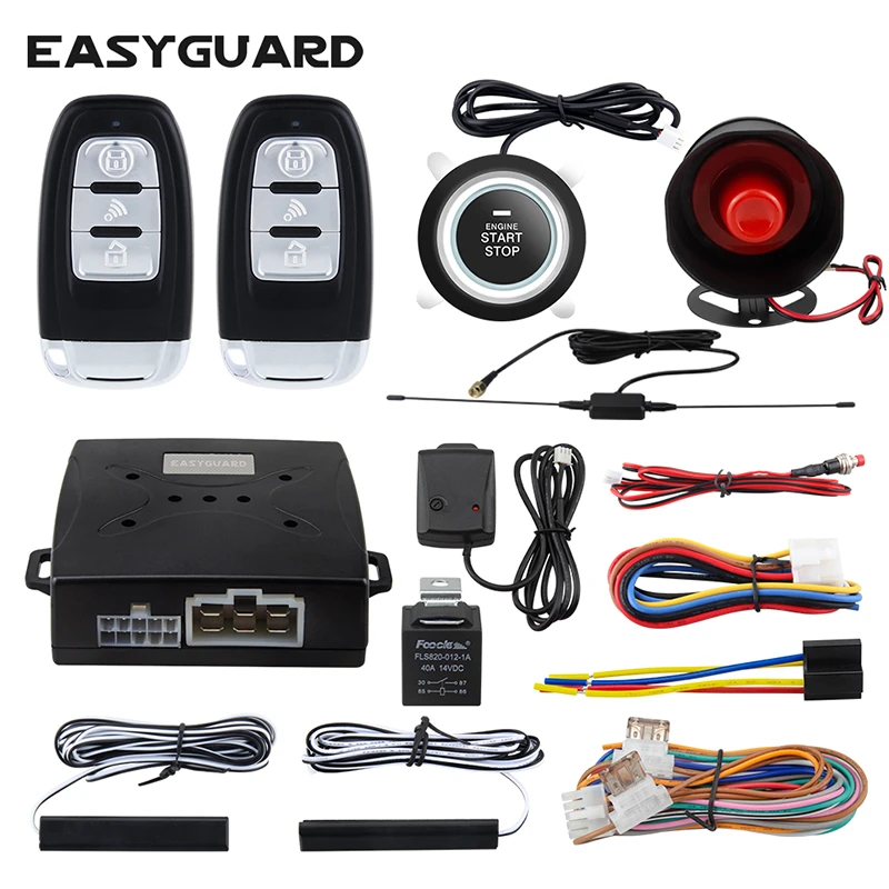 Easyguard ec003 nsプッシュボタンスタートリモートエンジンスタートショックアラーム警告中央ドアロックパッシブキーレスエントリー
