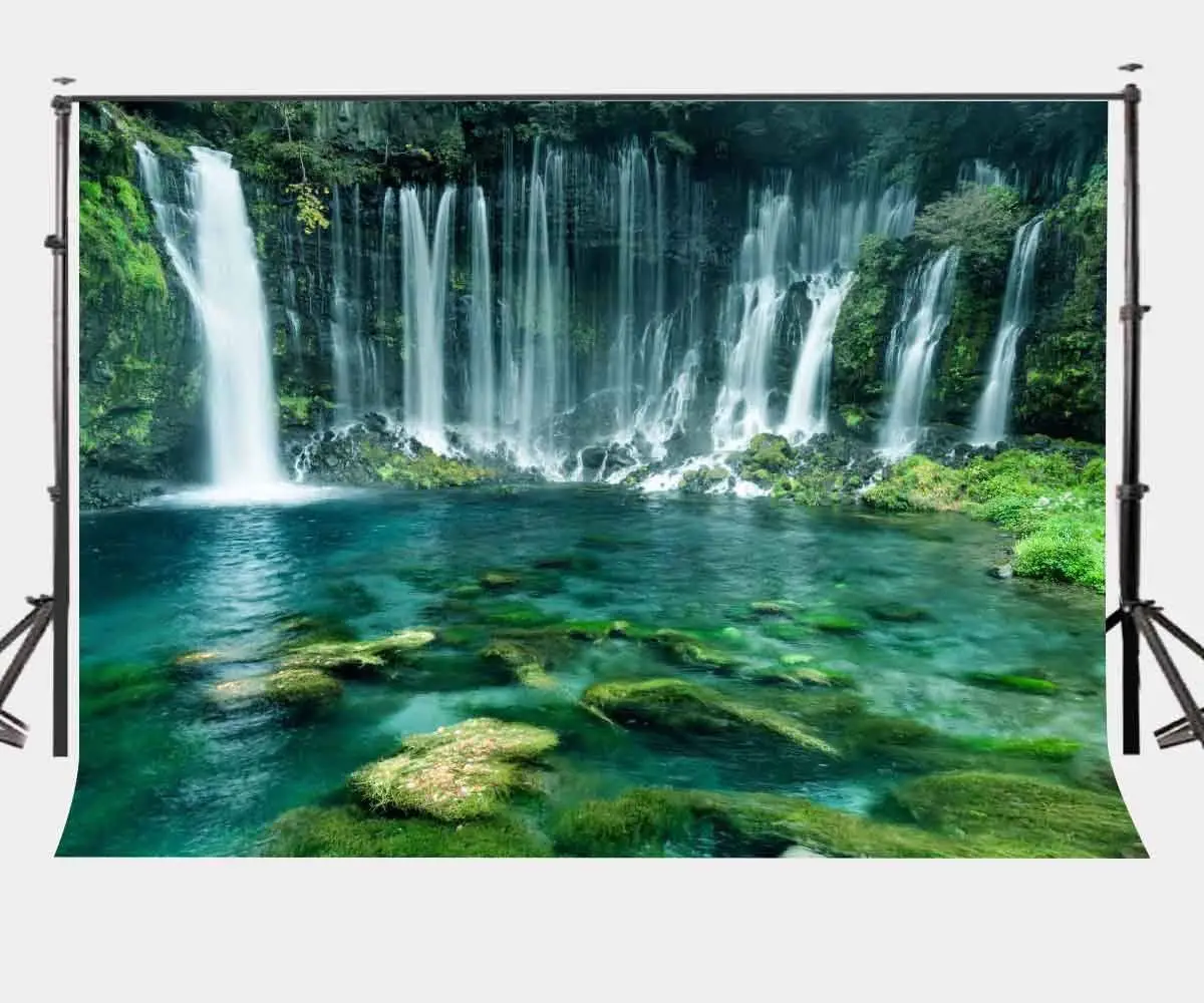 

150x220cm Quiet Mountian View Backdrop Green Trees Green Moss Falling Waterfall Photography Background Photo Video Studio Props