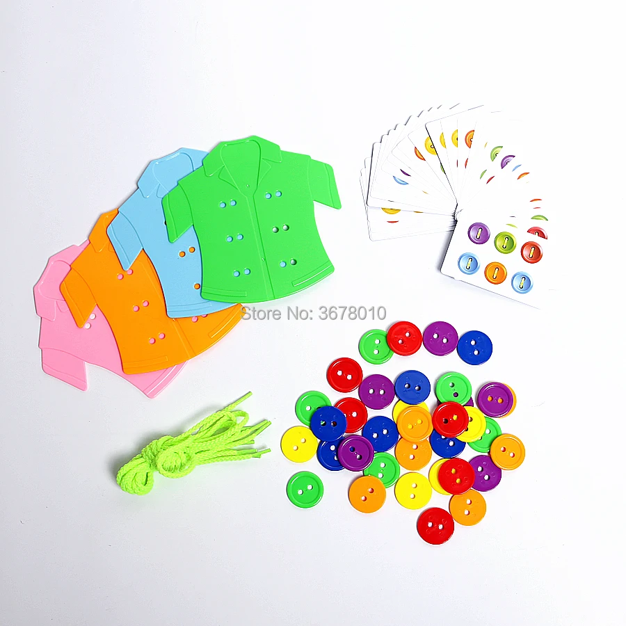 Jogo de Tabuleiro Botão Enfiar Puzzle Roupas Botões Lacing Brinquedo Usando Corda Threading Montessori Sensorial Brinquedos Educativos Primeiros 4 Cor e forma