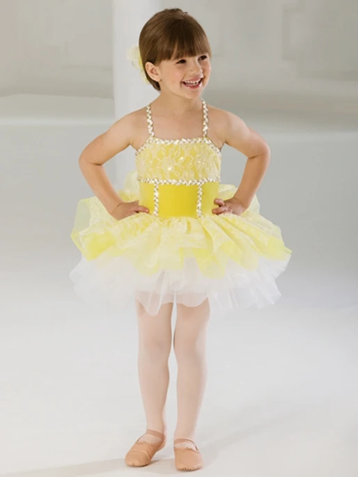 New yellow princess tutu kids jazz Ballet Dress lyrical Bailarina Balet birthday party dancing dress leotard