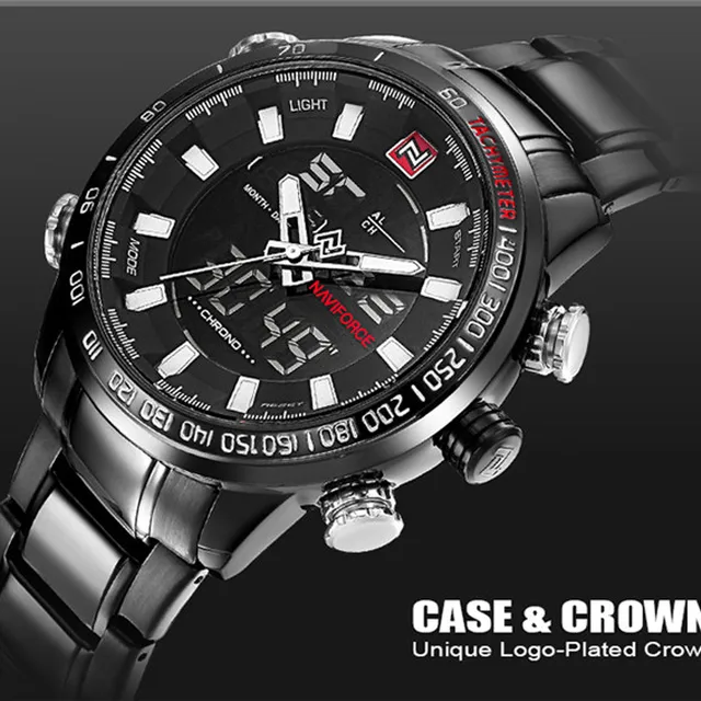 NAVIFORCE Top Brand mężczyźni Military Sport zegarki męskie LED Analog cyfrowy zegarek męski stal kwarcowy zegar Relogio męski 9093 tanie i dobre opinie Quartz Wristwatches Auto Date Complete Calendar Shock Resistant Week Display Water Resistant Stop Watch Back Light Chronograph Multiple Time Zone LED display Alarm NAVIFORCE Top Brand mężczyźni Military Sport zegarki męskie LED Analog cyfrowy zegarek męski stal kwarcowy zegar Relogio męski 9093 tanie i dobre opinie Quartz Wristwatches Auto Date Complete Calendar Shock Resistant Week Display Water Resistant Stop Watch Back Light Chronograph Multiple Time Zone LED display Alarm