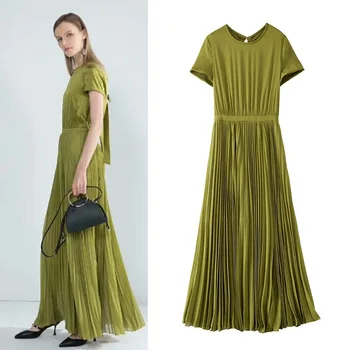 

French style High Quality Women's Wear 2018 New Pleats Backless Bowknot Goddess Long Formal Dresses Two-color Green and Black