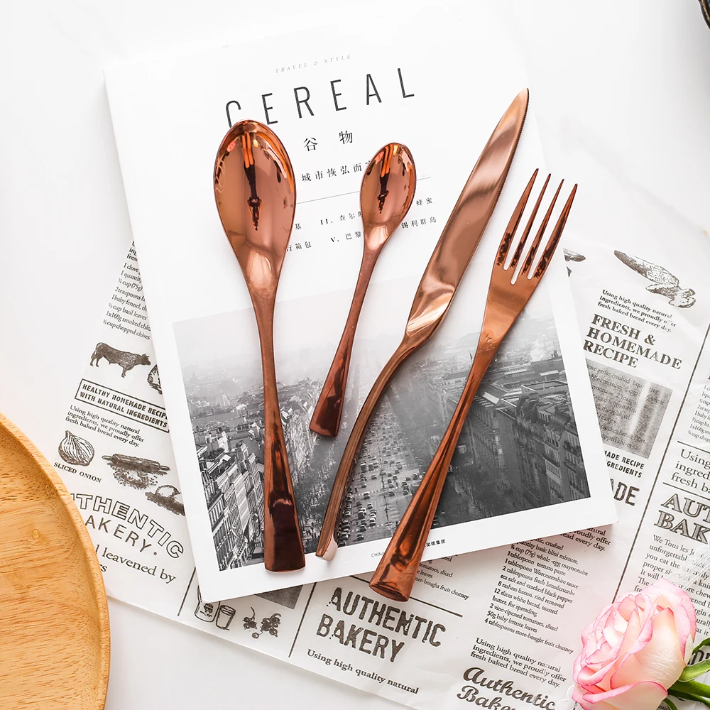 

Hot Sale 4 pcs Rose Gold Kaya Dinnerware Stainless steel Knife Fork Spoon Cutlery Kitchen Food Tableware Flatware Dining Set