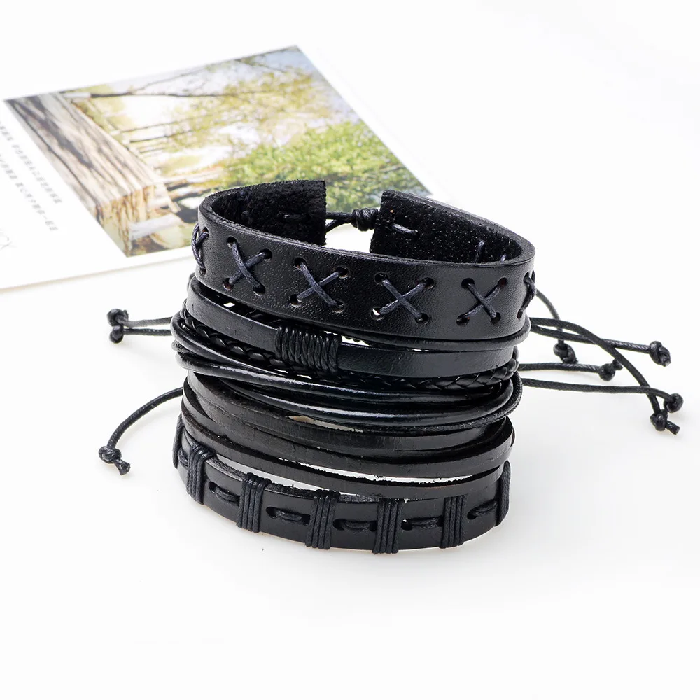 Мужские кожаные браслеты SIZZZ черные 2017 19 5 см оптовая продажа|set of bracelets|bracelet setset men |
