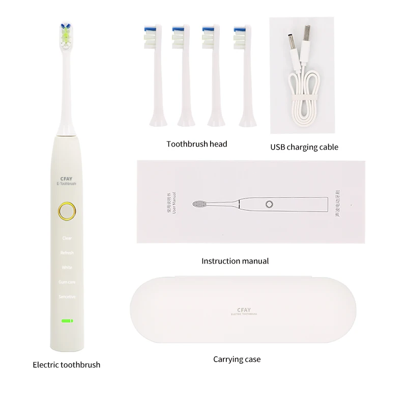 CFAY электрические зубные щётки перезаряжаемые USB водостойкий электрическая зубная щетка с случае оральный Sonic Szczoteczka Soniczna взрослых 4 головы