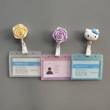 2019 New Resin Rose Flower Cat Student Nurse Retractable Badge Reel Pull ID Card Badge Scrub Holder Belt Clip Hospital School
